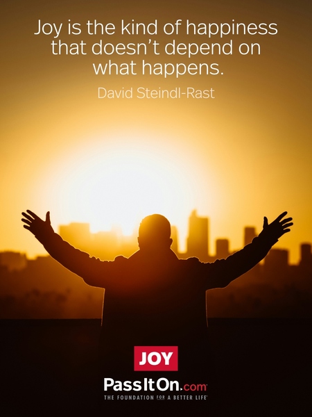 Joy is the kind of happiness that doesn’t depend on what happens. #<Author:0x00007fcdf9edb920>