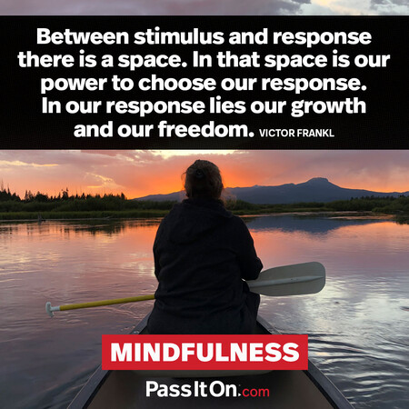 Between stimulus and response there is a space. In that space is our power to choose our response. In our response lies our growth and our freedom. #<Author:0x00007f7fb59ad5d0>