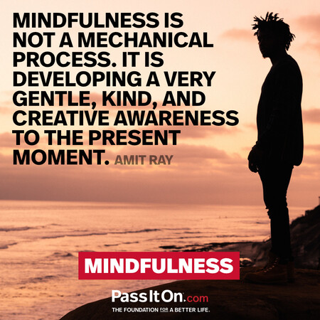 Mindfulness is not a mechanical process. It is developing a very gentle, kind, and creative awareness to the present moment. #<Author:0x00007f7fb62f0160>